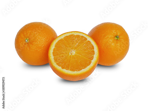 The oranges are cut on a white background