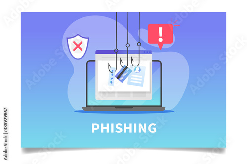 Internet phishing, stealing credit card data, account password and user id. Concept of hacking personal information via internet browser or mail. Internet securuty awareness photo