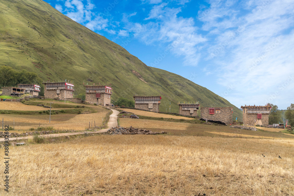 The view of traditional old small tibetan remote village and family house on Tibet The view of traditional old small tibetan remote village and family house on Tibet