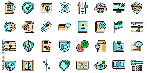 Control icons set. Outline set of control vector icons thin line color flat on white