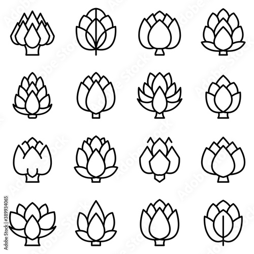Artichoke icons set. Outline set of artichoke vector icons for web design isolated on white background