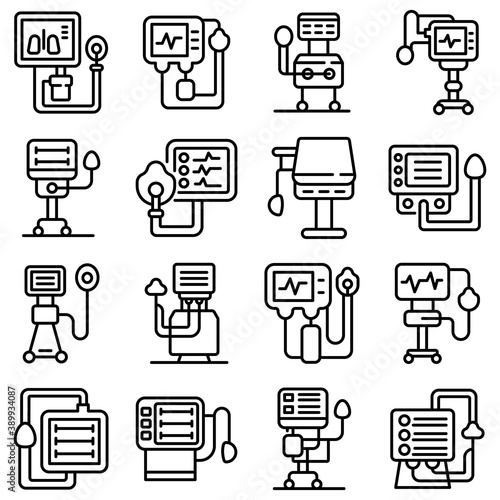 Ventilator Medical Machine icons set. Outline set of Ventilator Medical Machine vector icons for web design isolated on white background