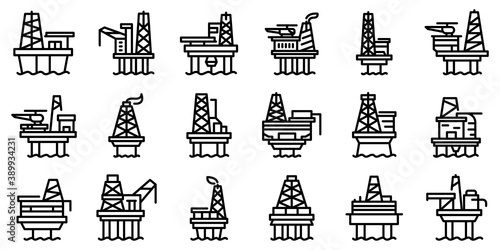 Sea drilling rig icons set. Outline set of sea drilling rig vector icons for web design isolated on white background
