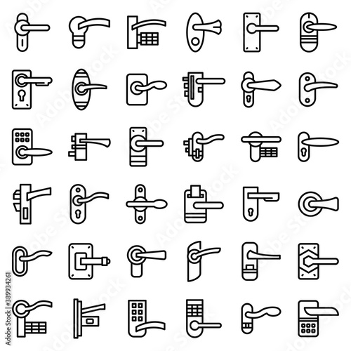 Door handles icons set. Outline set of door handles vector icons for web design isolated on white background
