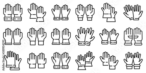 Medical gloves icons set. Outline set of medical gloves vector icons for web design isolated on white background