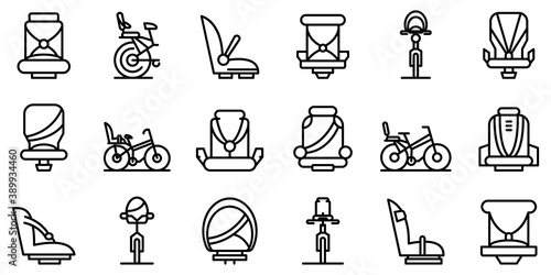 Child seat bike icons set. Outline set of child seat bike vector icons for web design isolated on white background