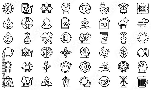 Natural resources icons set. Outline set of natural resources vector icons for web design isolated on white background