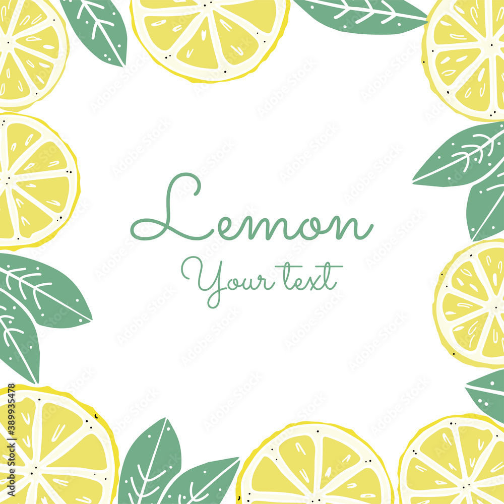 lemon square frame on white background for your text.