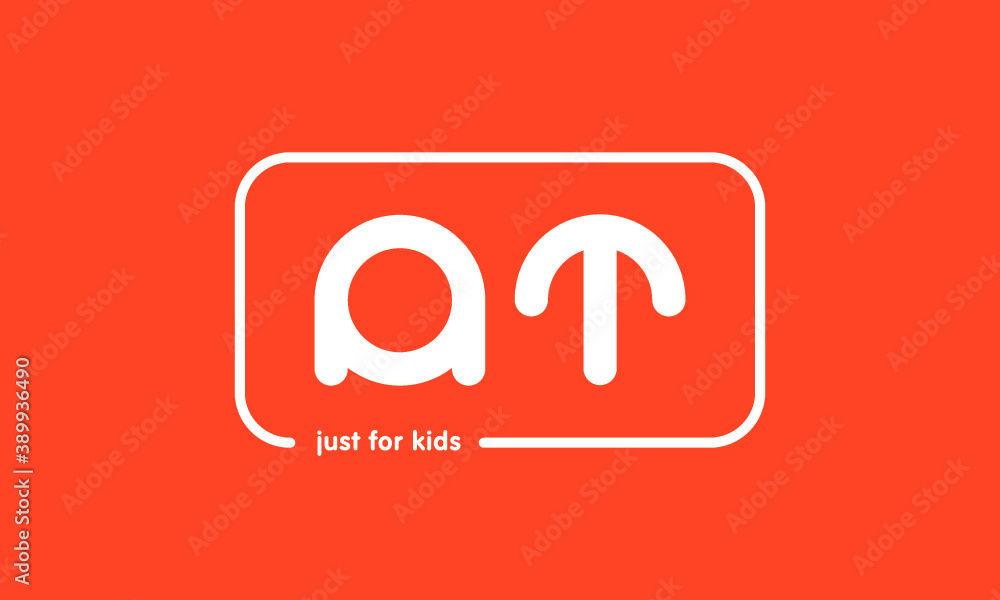 Obraz premium Premade framed kids logo initials monogram kids modern soft on red background