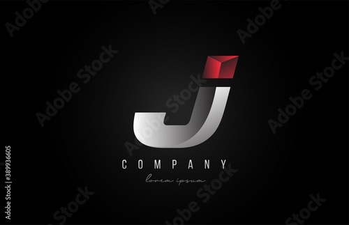 alphabet letter J logo icon in in red grey silver color. Creative design for business and company with 3d styling