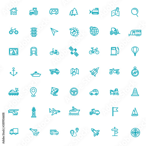vector line icons set - navigation, and transportation