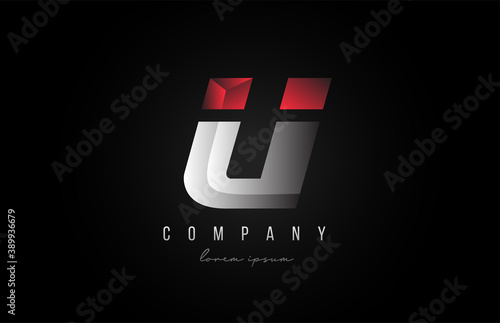 alphabet letter U logo icon in in red grey silver color. Creative design for business and company with 3d styling