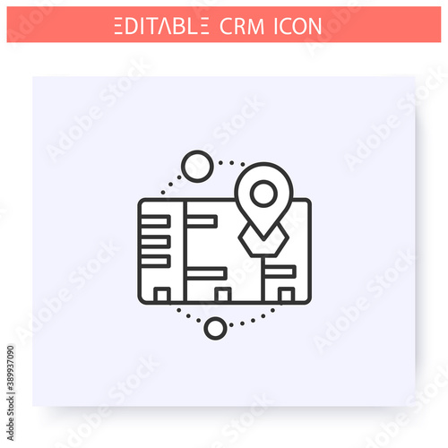 On premises CRM line icon. Licenced system version for self administration and control. Automating workflow processes. Customer relationship management. Isolated vector illustration. Editable stroke 