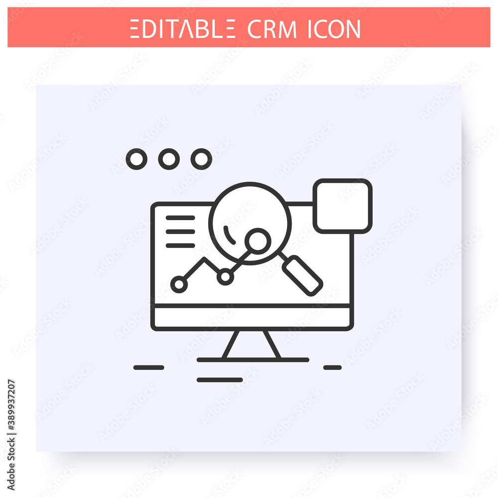 Analytical CRM line icon. Sales effectivity analyse and marketing strategies system. Automating workflow processes. Customer relationship management. Isolated vector illustration. Editable stroke Analytical CRM line icon. Sales effectivity analyse and marketing strategies system. Automating workflow processes. Customer relationship management. Isolated vector illustration. Editable stroke