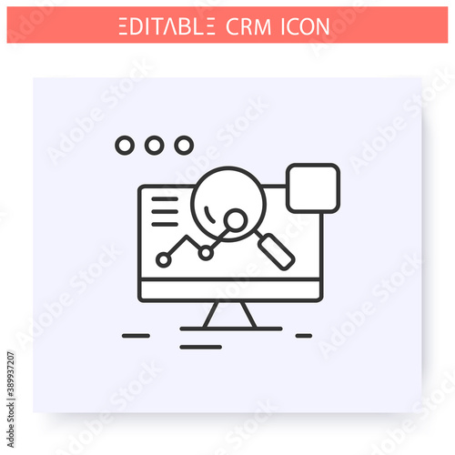 Analytical CRM line icon. Sales effectivity analyse and marketing strategies system. Automating workflow processes. Customer relationship management. Isolated vector illustration. Editable stroke 
