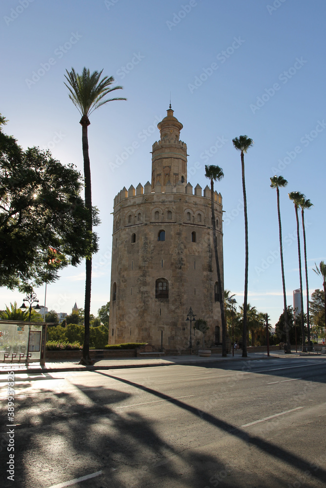 The Torre del Oro is a dodecagonal military watchtower in Seville, southern Spain.  It was erected by the Almohad Caliphate in order to control access to Seville via the Guadalquivir river.