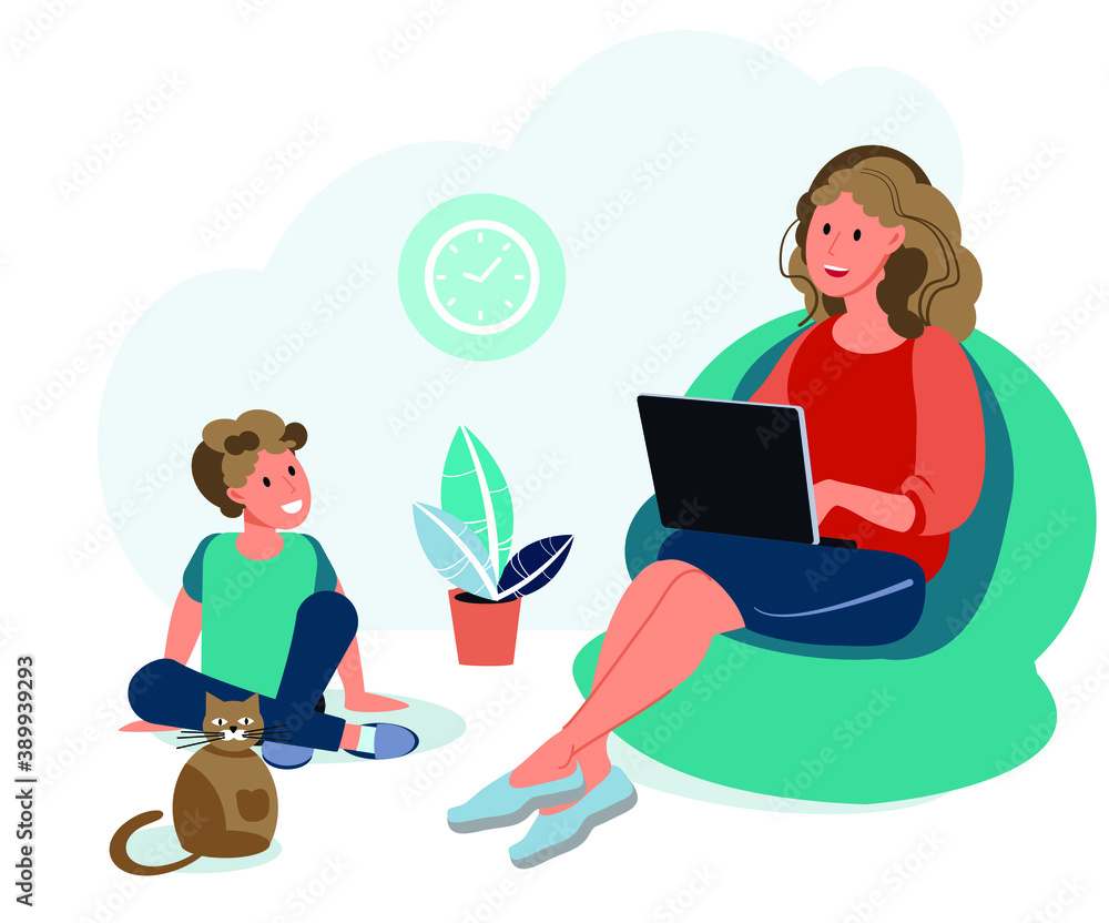 Mom studying/working/business from home during quarantine. Stay home. Mom studying/working/business from home during quarantine. Stay home.