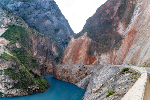 The view of mountains from the highway along the Shuoyi river on Tibet in China