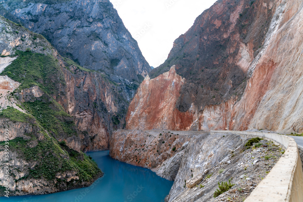 The view of mountains from the highway along the Shuoyi river on Tibet in China