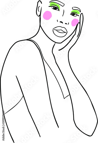 Afro American women fashion vector illustration. modern sketch beautiful dark-skinned girl. Contemporary art. black skin. Graphic line . makeup 