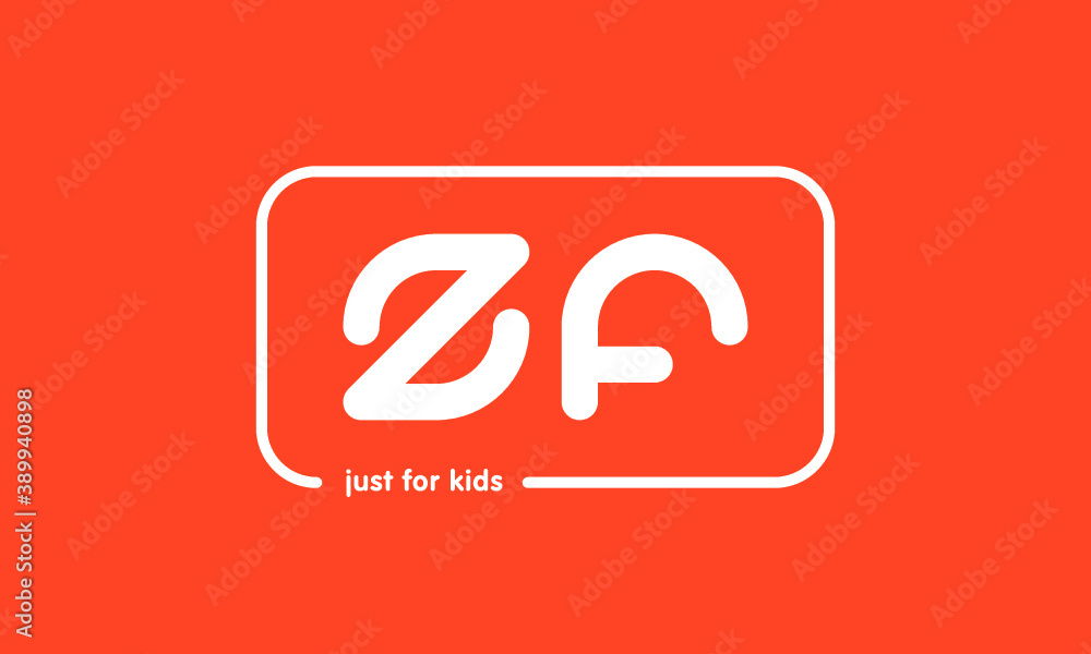 Premade framed kids logo initials monogram kids modern soft on red background