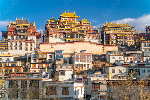 The amazing view of traditional buddhist temple - Guihua temple in Shangri-La in China