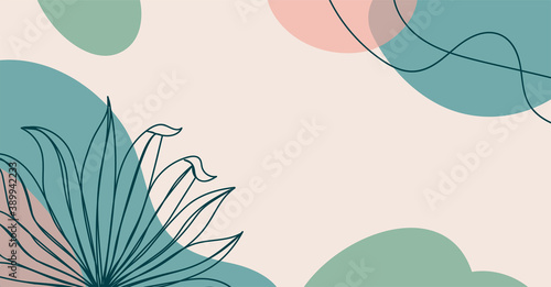 Banner with a tropical leaf in a linear style.