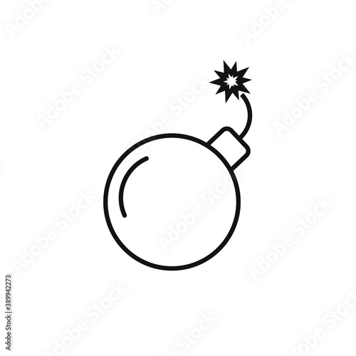 Bomb icon with burning wick in flat style.