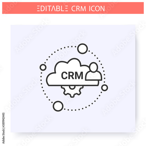 Cloud based CRM line icon. Remote accessible operational CRM system. Automating workflow processes.Customer relationship management. Isolated vector illustration. Editable stroke 