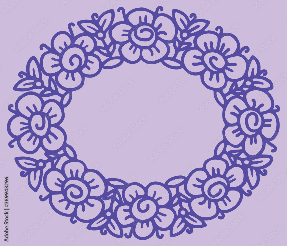 Flower frame in linear sketch style for florist shops, organic cosmetics, wedding. Emblem design template with copy space for text, flowers background in pink colours. Vector Flower frame in linear sketch style for florist shops, organic cosmetics, wedding. Emblem design template with copy space for text, flowers background in pink colours. Vector