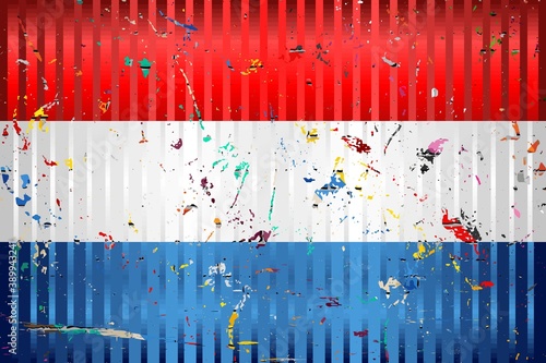 Wallpaper Mural Netherlands flag with color stains - Illustration, 
Three dimensional flag of Ne