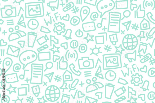 Social Network seamless pattern doodle style. Vector illustration wits hand drawn icons