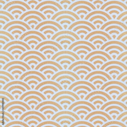 Seamless abstract white and gold pattern. Background with geometric waves. Endless stylish texture. Ripple monochrome backdrop. Creative geometric and colorful texture.