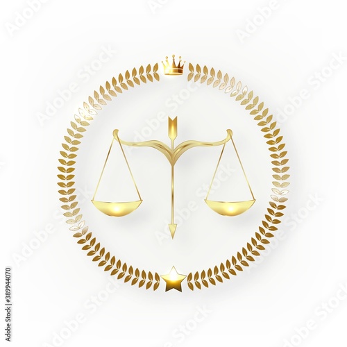 Law or Layer Seal is an illustration of a design for law, lawyers, or law firms in striking reflective gold. Includes scale of justice, laurel and gold stars.