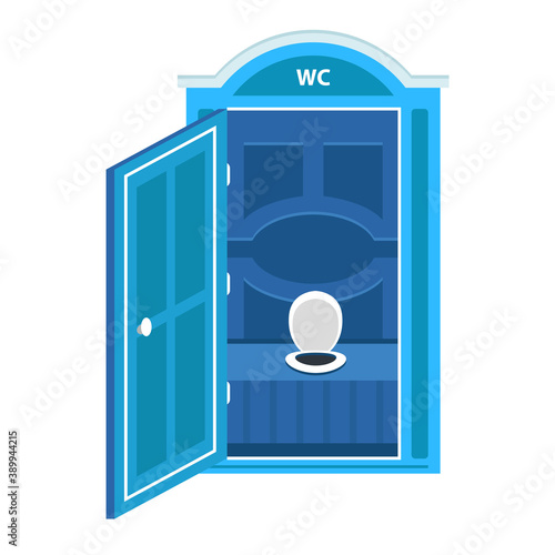 blue portable dry closet cubicle. flat vector illustration isolated on white background.