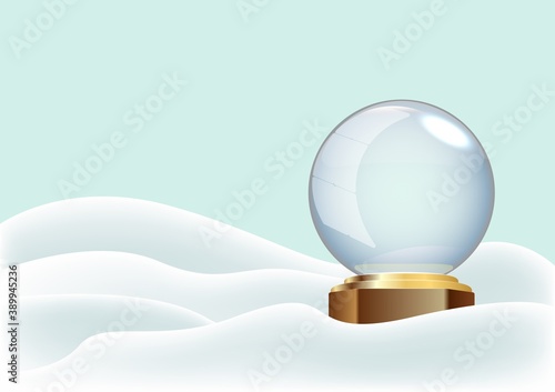 Christmas crystal snow globe with sky background.