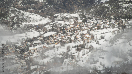 Risoul resort, French alps in winter, snowy mountains in France photo