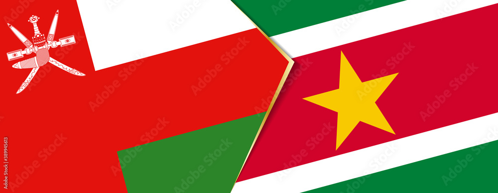 Oman and Suriname flags, two vector flags. Oman and Suriname flags, two vector flags.