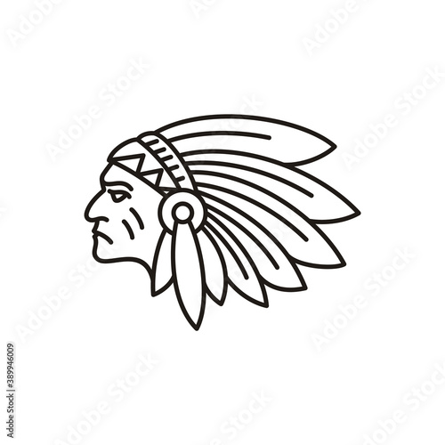 American Native Indian Chief Headdress line art Logo Design inspiration