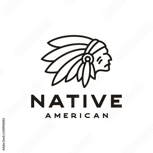 American Native Indian Chief Headdress line art Logo Design inspiration