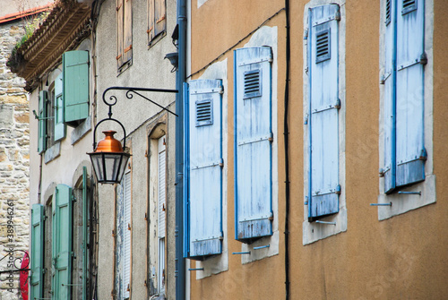 Typical light blue French shutters, close up © Monique