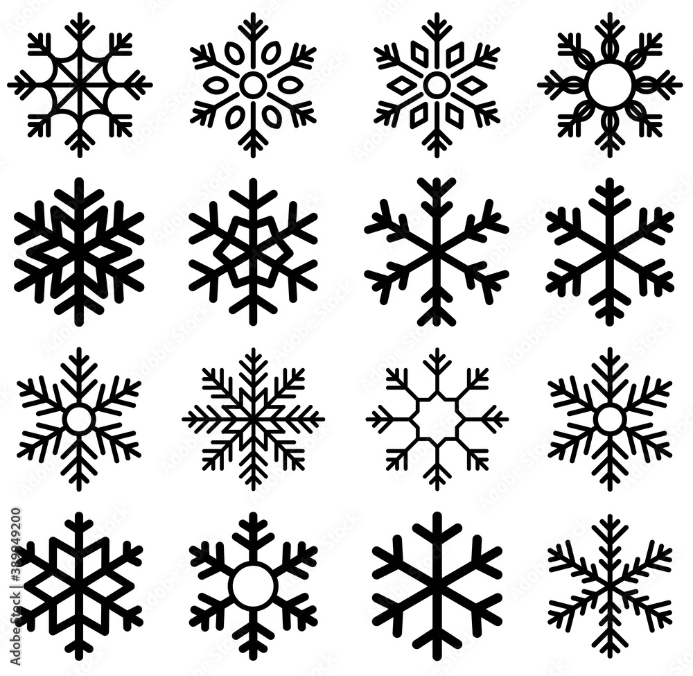 Snowflakes icons vector . Snowflakes template. Christmas icon logo snow. Flake crystal silhouette collection. Snow, holiday, cold weather, frost. Winter design elements . Vector illustration.