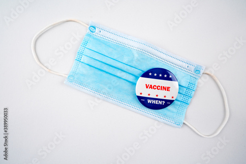 vaccine when text on american election vote button on face mask 2020 presidential election concept.