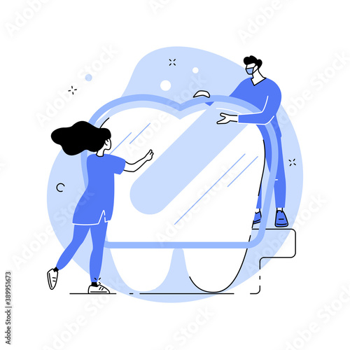 Teeth wear silicone trainer abstract concept vector illustration. Invisible orthodontic braces, silicon teeth wear, dental training, dental care, crowded tooth treatment method abstract metaphor.