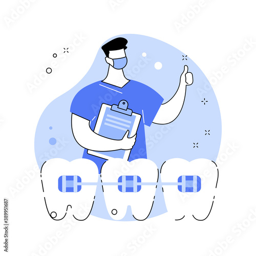 Dental braces abstract concept vector illustration. Dental procedure, braces correction method, crowded teeth treatment, orthodontic problem, teeth aligner and retainer, bracket abstract metaphor.