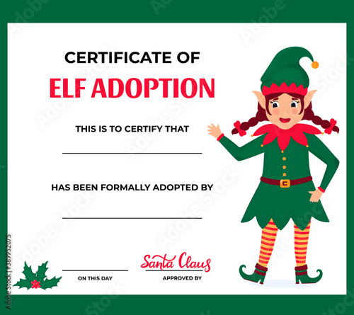 Elf Adoption Certificate for boys and girls