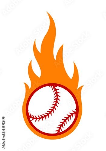 Vector illustration of baseball ball with simple flame shape. Ideal for sticker, decal, sport logo and any kind of decoration.