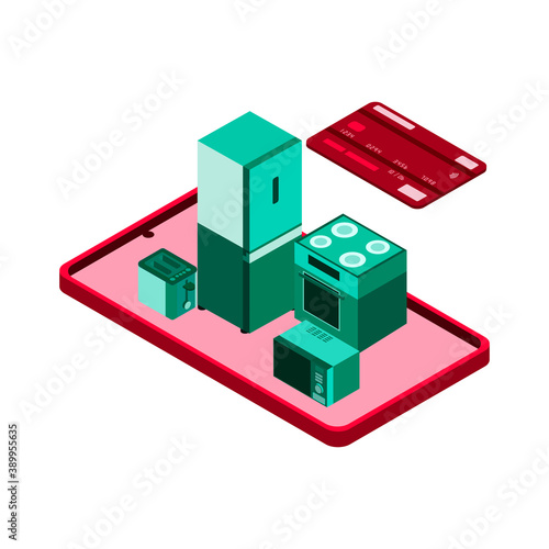 Isometric smartphone icon.Online shopping vector illustration isolated on white background.