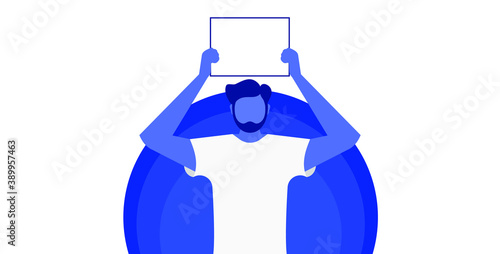 Depression and mental health. Problems, stress, emotional burnout. Confusion and emptiness. A man holding a blank sheet. Use illustration for online advertising and web design. Vector.