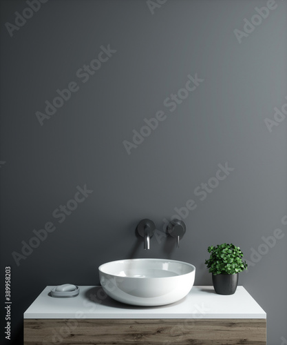 Bathroom interior with space for a mirror or bedside table. 3d rendering. Empty space above the sink.